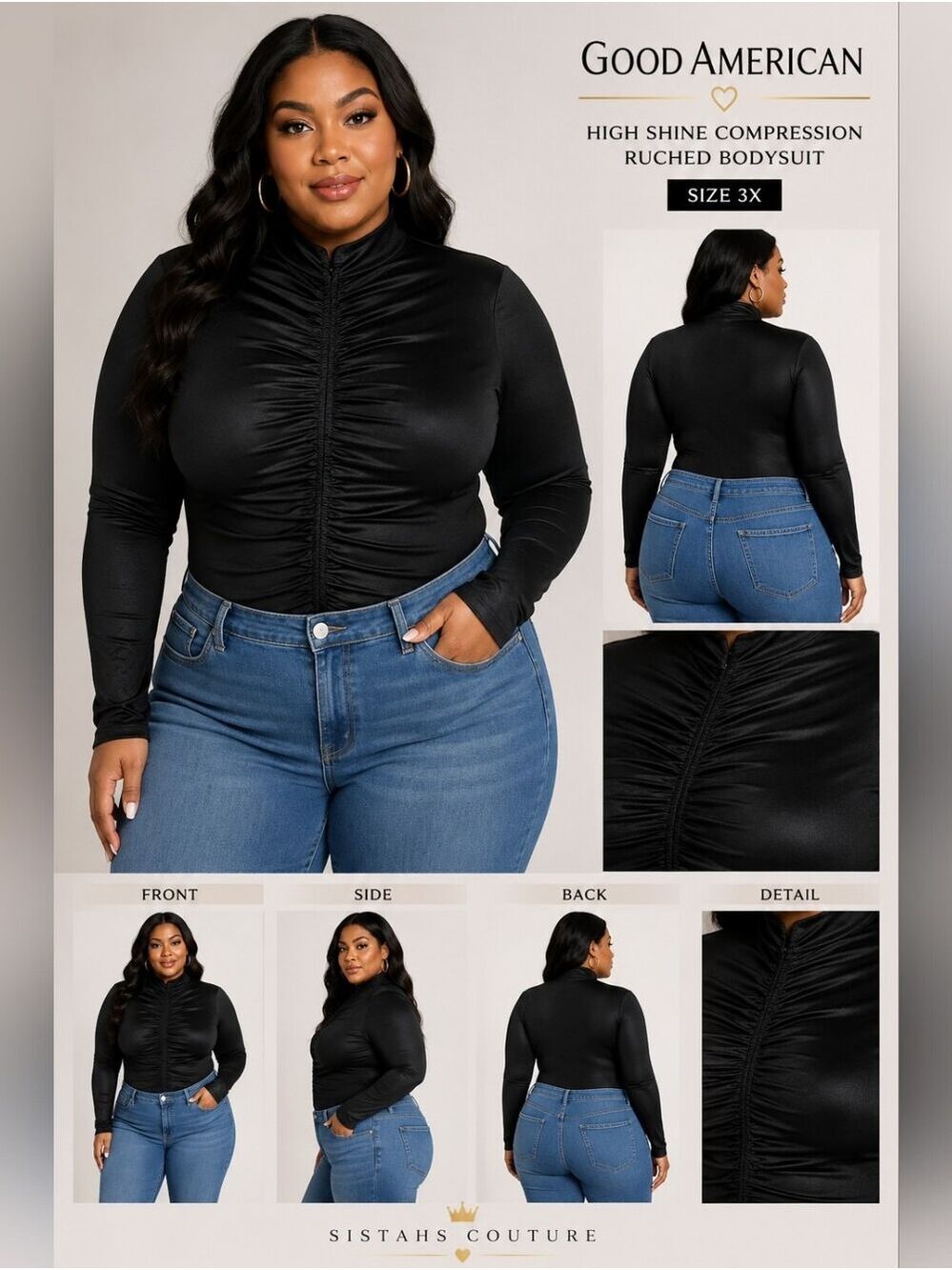 Good American | High Shine Compression Ruched Bodysuit | Size 3X